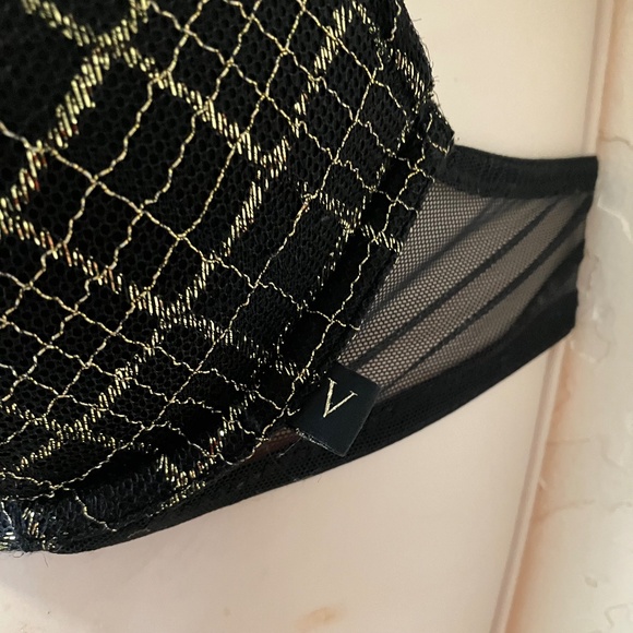 Victoria's Secret Push Up Bra 34B UW Black Gold Lace - Picture 4 of 7